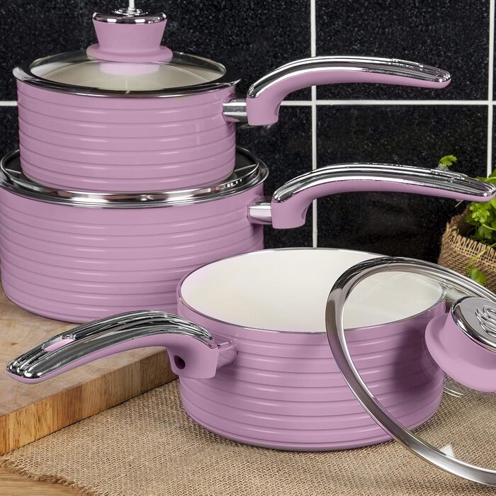 Swan 5-Piece Frying Pan Set, Retro Design, Aluminum, 29.5x47x18 cm (Rose)