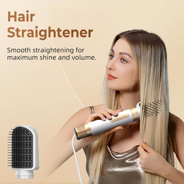 UKLISS Airstyler Pro 7-в-1: Фен, стайлер, завикучувач. Професійний набір для волосся з автоматичною завивкою, брашінгом та випрямленням. Зменшення пухнастості, без екстремального нагріву. Білий, золотий