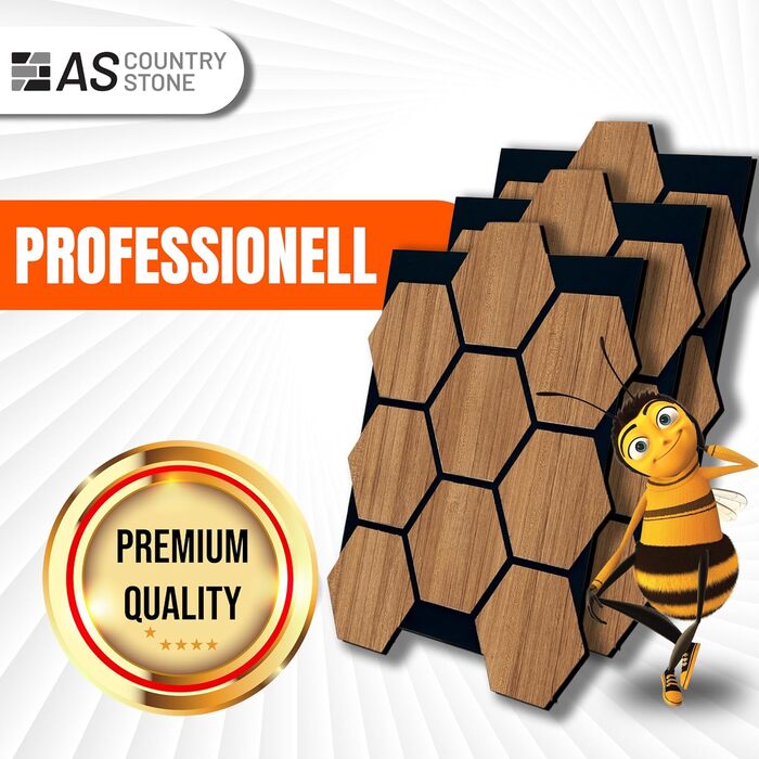 Акустичні настінні панелі AS Country Stone з натурального дерева Тик, 80x65 см, набір 4 шт. — звукоізоляція та декор для офісу та дому