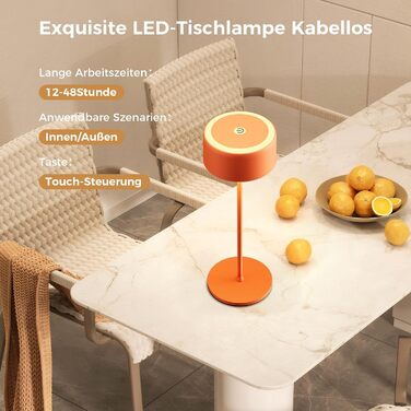 Бездротова LED-лампа TYEE на акумуляторі, диммування, тепле світло 2200-3000K, USB-C, водонепроникна IP54, алюміній, 2 шт. (Помаранчевий)