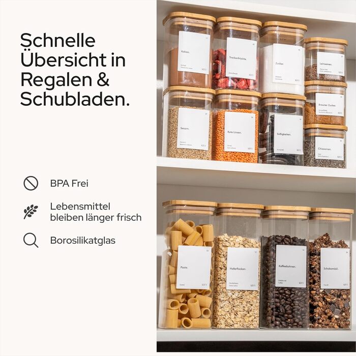 Скляні банки для зберігання KIVY, набір 4 шт (400 мл) з бамбуковими кришками та етикетками