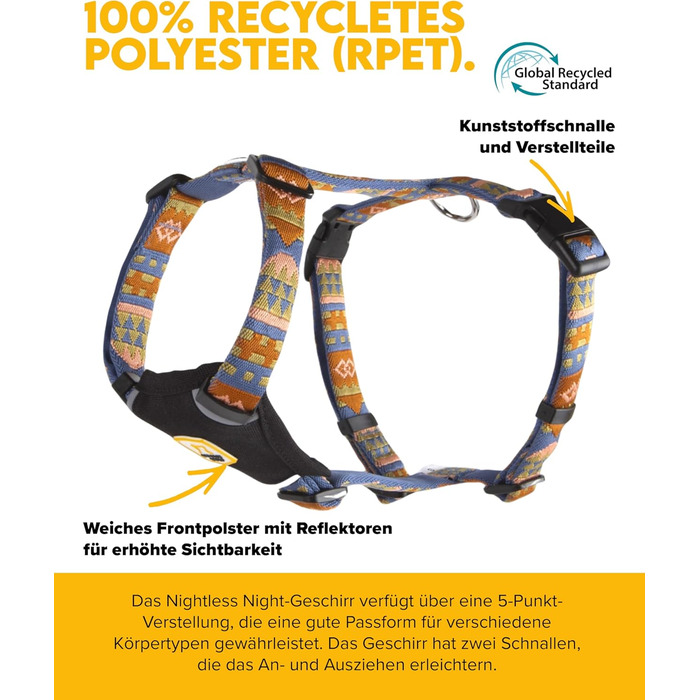 Шлейка для собак Woolly Wolf Nightless Night S - для маленьких собак, з переробленого поліестеру, з відбиваючими елементами