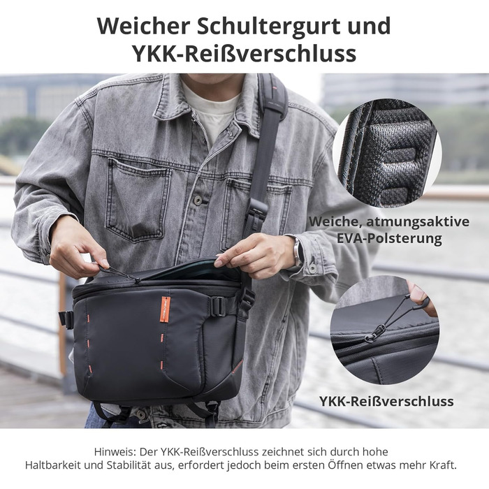 PGYTECH OneMo Sling Camera Bag 7L-9L: Водонепроникна фотосумка на плече для Sony, Canon, Nikon, DJI Mini 4 Pro, Avata 2, Mavic, зі штативом та ноутбуком, чорна