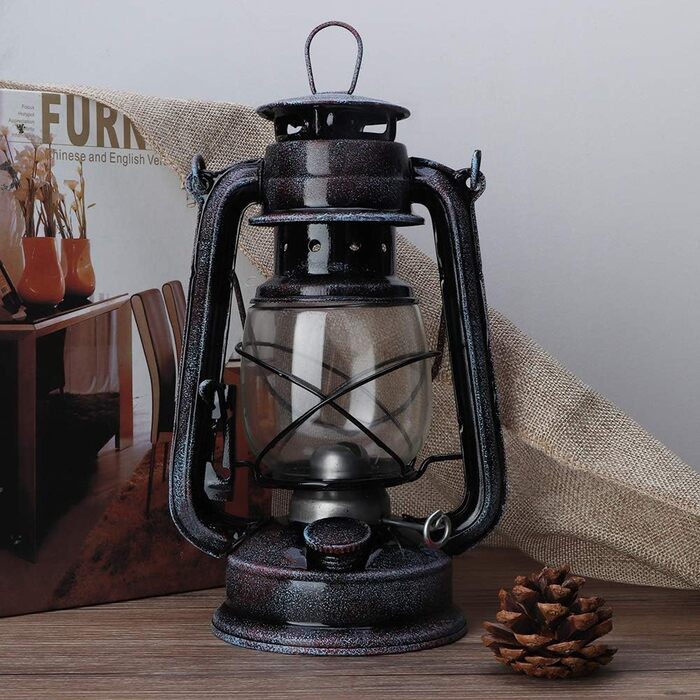 Vintage Petroleum Lamp, Classic Petroleum Lamp Nostalgic Petroleum Storm Lantern with Glass Bulb, Portable Camping Outdoor Lights, 24cm (Kerosene Lamp)