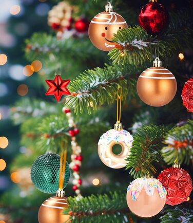 Набір прикрас для ялинки на Новий Рік: 42 штуки, кульки, червоний, зелений, золотий | Ялинкові прикраси
