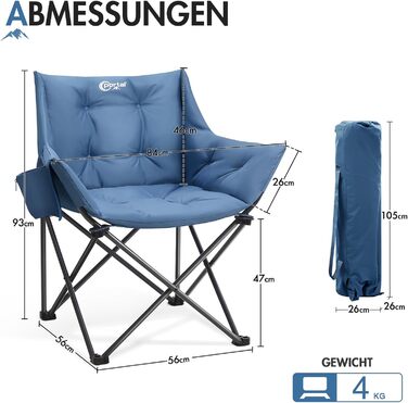 Крісло для кемпінгу складне, XXL, з підлокітниками, 150 кг, блакитне