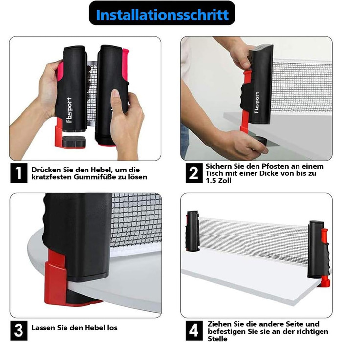 FBSPORT Набір для настільного тенісу Професійний: 2 ракетки, сітка, 6 м'ячів, сумка. Для гри в приміщенні та на вулиці. Чорний