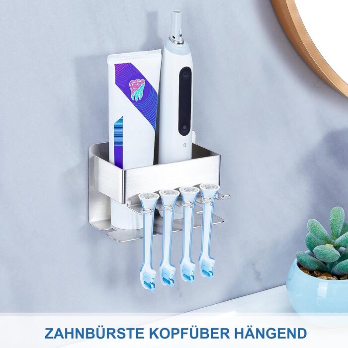 Тримач для зубних щіток настінний, для електричної зубної щітки, органайзер для насадок, срібний, без свердління