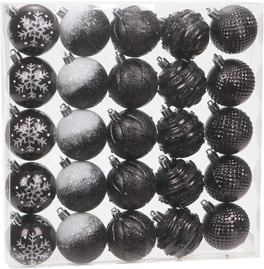 Декоративна куля для ялинки Sea Team з малюнком та блискучими прикрасами, набір (60 мм, чорний)