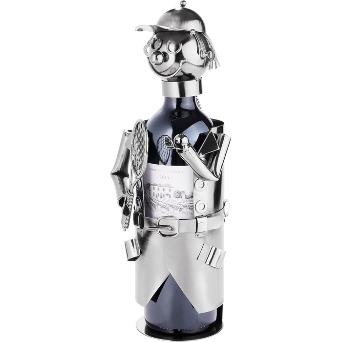 BRUBAKER Wine Bottle Holder Tennis Player Metal Sculpture with Gift Card