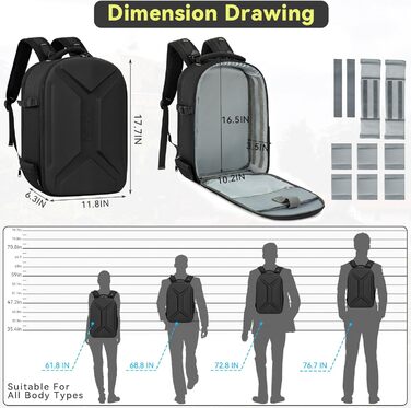 Чохол-рюкзак для камери з відділенням для ноутбука 15.6 дюймів, водонепроникний, ударостійкий, з тримачем для штатива (сумісний з Canon/Nikon/Sony), чорний