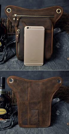 Чоловіча сумка з натуральної шкіри Le'aokuu на стегно, поясна, для подорожей, хайкінгу, альпінізму, унісекс, темно-коричнева