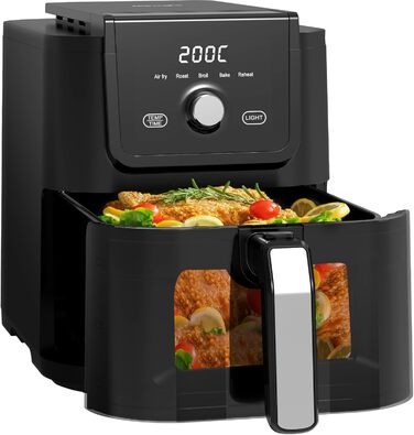 Iceagle Dual Chamber Hot Air Fryer 10L - XXL Hot Air Fryer 2600W, Air Fryer with 2 Baskets, 8 Programs, Oil-Free Hot Air Fryer, Match Cook & Smart Finish Function, including Recipe Book 10L Dual