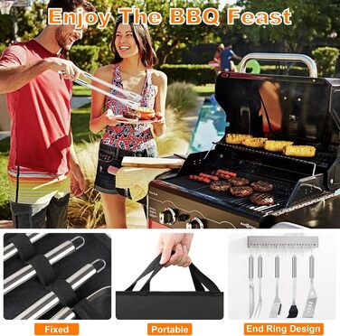 Набір аксесуарів для гриля з нержавіючої сталі, 28 предметів. Ідеальний для відпочинку на природі, кемпінгу та як подарунок на День батька, День народження або Різдво. З кейсом для зберігання.