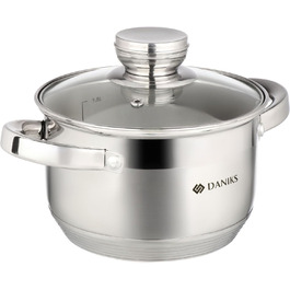 Набір каструль Daniks Standard 6 шт. з нержавіючої сталі, індукційне дно, склокришки, 16/18/20 см, супниця/каструля для пасти/макаронів, сріблястий