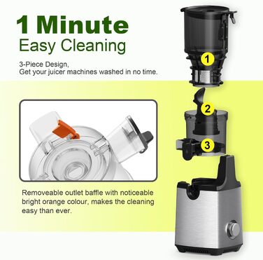 Повільна соковижималка Fretta Slow Juicer з нержавіючої сталі для овочів та фруктів, Metallic