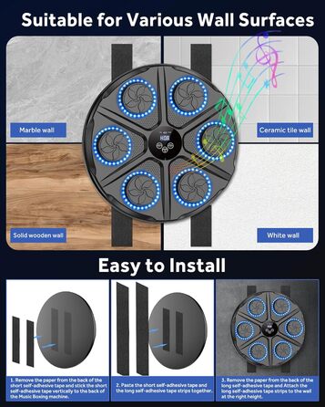 Музична бокс-машина YORRAKA для дорослих з LED-підсвіткою та Bluetooth - бокс-тренажер з 12 режимів швидкості та підрахунку ударів