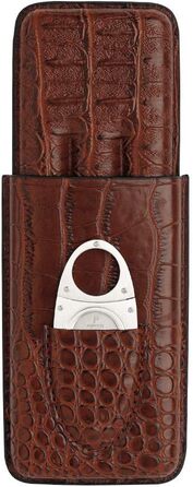 Вишуканий тютюнець PIPITA з натуральної шкіри крокодила для 3 сигар, з інтегрованим різаком та зручною сумкою для подорожей (колір: коричневий)