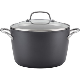 KitchenAid 80128 Hard Anodized Induction Stock Pot with Lid, Nonstick Coating, Aluminum, Matte Black Stock Pot (8 Quart)