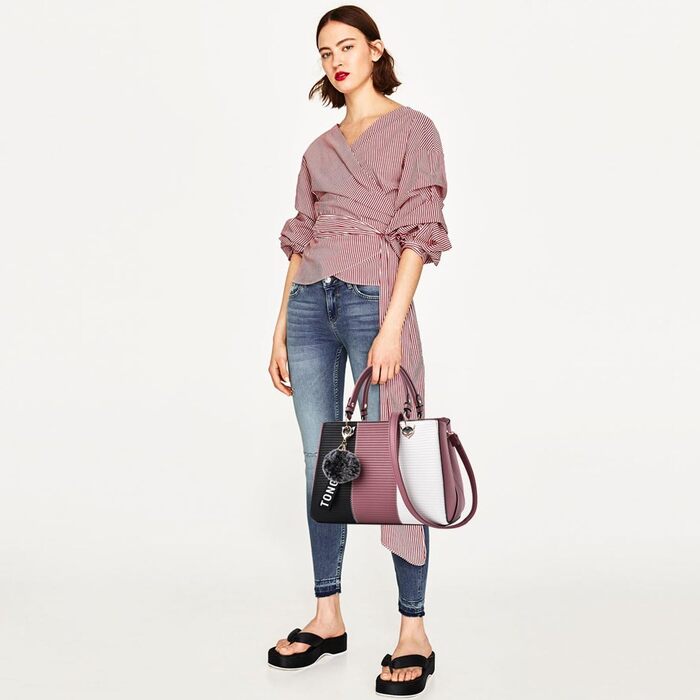 Сумка жіноча NICOLE & DORIS 2025 шкіряна чорна з пухнастим помпоном та знімним ремінцем через плече