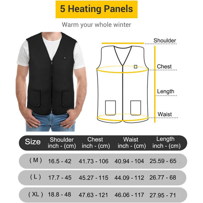 Електрична гріюча жилетка для чоловіків та жінок, USB, 10000mAh, для зими, активного відпочинку, катання на снігоходах, мотоциклів, полювання, чорна XL