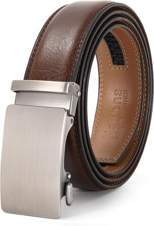 Чоловічий шкіряний ремінь на пряжці, автоматична застібка, 35 мм, регульований, 130 см, для костюма та ділового одягу (колір коричневий)
