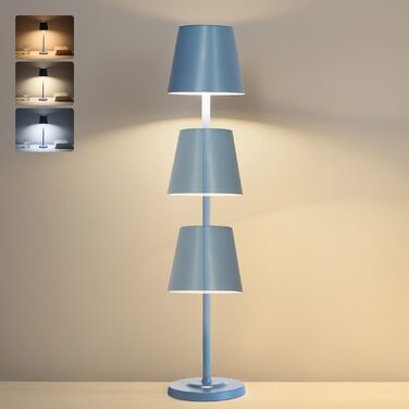 Світлодіодна настільна лампа 3-в-1 бездротова з акумулятором 5500mAh, регульована висота, димування, 3 кольори світла - USB лампа настільна металева водонепроникна сенсорна для дому та вулиці, комплект 2 шт. (Синій, 38.5x11.2x11.2 см)