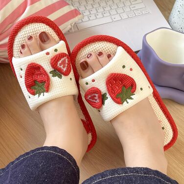 Тапочки жіночі халатні з льону для дому, м'які, антиковзні, для відпочинку (червоні, 38/39 EU)