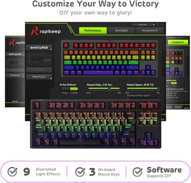 Механічна ігрова клавіатура Royal Kludge RK87G RGB TKL з 87 клавішами, без NumPad, тактильні коричневі перемикачі, підключення 2.4G, макроналаштування, чорний колір
