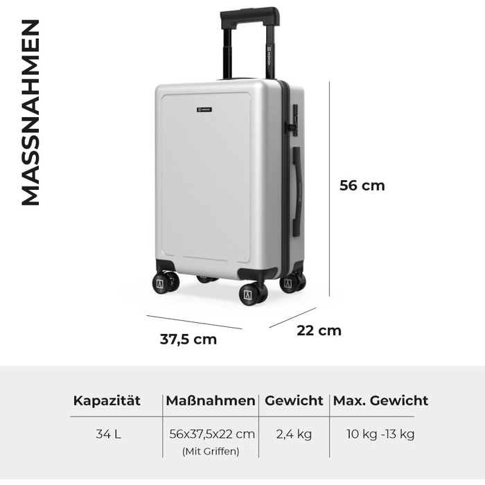 Чемодан ручної поклажі NUMADA PackPro T20 (56x37x22cm) з TSA-замком та 4 колесами. Жорсткий корпус, внутрішні відділення, світло, міцний (Сірий)