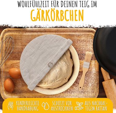 KAISERTAL 26cm Cast Iron Pot for Bread Baking + Proofing Basket - Seasoned Bread Baking Mold with Lid - Bread Pot for Baking - Bread Baking Pot, Bread Baking Set, Cast Iron Pot for Bread Baking, Bread Baking Accessories, Bread Form