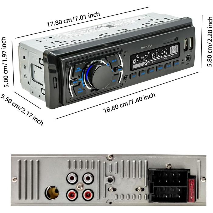 Автомагнітола M.I.C.D3307 з DAB+, Bluetooth, FM-радіо, USB, microSD, AUX, мікрофоном, керуванням з керма, 1 DIN, підтримка MP3/WAV, зарядка смартфона