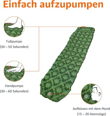 Amazon Basics Camping Sleeping Pad - Lightweight, Waterproof, with Foot Pump, 5.6 inch Thick, Olive Green