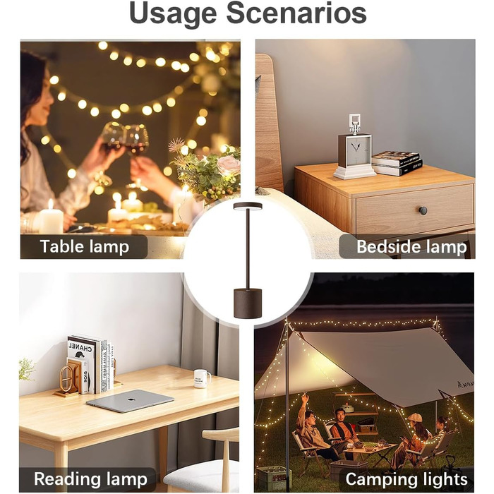 LED акумуляторна настільна лампа бездротова, 5000mAh, USB-зарядка, диммування, 3 режими кольору, для дому та вулиці