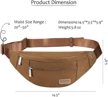 Поясна сумка Maxtop для чоловіків та жінок, чорна, водонепроникна, з 4 кишенями на блискавці, для спорту, подорожей, кемпінгу, велосипеду