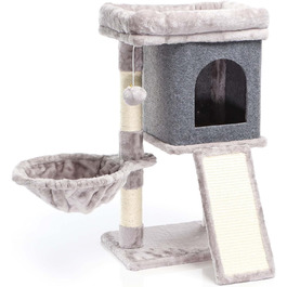 Котячий будиночок-крізьбаум Фудаджо сірого кольору, 71,5 см, з платформою для відпочинку, лежаком, дряпалкою та будиночком для котів