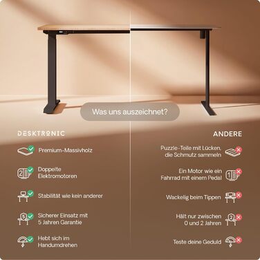 Стол Desktronic Homeone з регулюванням висоти, 160 x 80 см – електричний стіл з двома моторами, сенсорне керування, USB-порти для зарядки (2.5 Чорний + Бамбук)