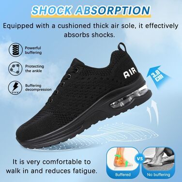 Жіночі кросівки для бігу та фітнесу: зручні та легкі, з повітряною подушкою, чорного кольору (39 EU)