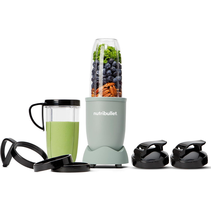 Блендер Nutribullet Pro 900, електричний міксер для смузі, подрібнювач, 900 Вт, 900 мл і 710 мл чаші, матовий нефрит, з аксесуарами
