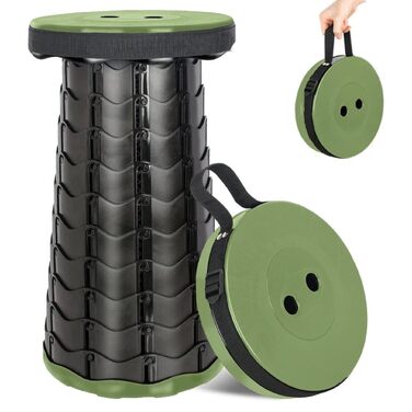 Стілець-телескоп складний Fishtec, регульована висота 6-44,5 см, ABS-пластик, вантажопідйомність 130 кг, портативний 1,28 кг, Ø25,5 см, з плечовим ременем, для кемпінгу, риболовлі, пікніка, чорно-зелений