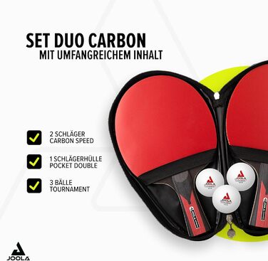 JOOLA Table Tennis Set Duo Carbon 2 - Table Tennis Paddles, Balls & Case - Red/Black, 6-Piece Single