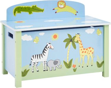 Велика дерев'яна ігрова скриня Liberty House Toys Safari з кришкою, синя, 49.5x68x39 см