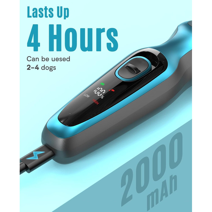 Професійна машинка для стрижки собак Oneisall для густого хутра, потужна та з металевою насадкою, бездротовий триммер для собак, Cockapoo, Пудель, блакитний