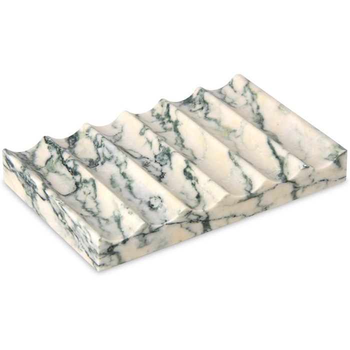 Склянка для мила з мармуру з отвором, зелена текстура. Прямокутна склянка для мила з хвилястою формою, самостійно спорожняється, для ванної кімнати, кухні. Підставка для мила та губки.