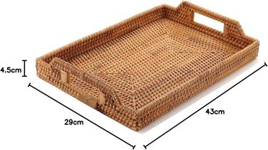 Rattan Serving Tray with Handles, Rectangular Tray from Rattan for Breakfast, Drinks, Snacks for Eating/Coffee Table (43 cm)