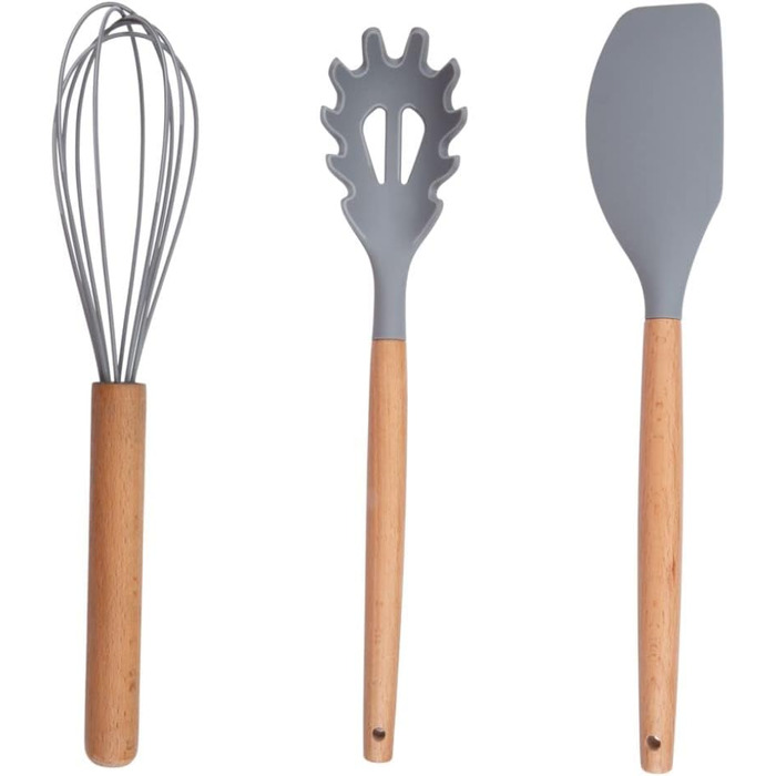 Набір кухонних аксесуарів Alpina 7 предметів з поворотним підставкою – кухонні інструменти, силіконовий набір посуду для кухні (сірий)