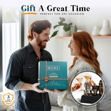 Набір для приготування коктейлів Mixology Barkeeper - 14 предметів: шейкер для Мартіні, професійний барний інвентар, стійка з бамбука, рецепти, подарунковий набір (латунь, 700 мл)