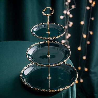 Керамічна підставка для капкейків YA JU на 3 яруси, 3-ярусна вежа для випічки, підставка для десертів, цукерок, фруктів, Candy Bar, вечірки, декор, найкращий подарунок (Зелена)