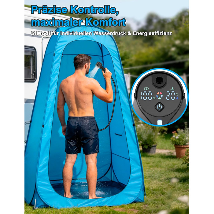 Портативний акумуляторний душ LIBERRWAY Campingdusche 8000mAh для кемпінгу, саду, авто – IPX8, 5 режимів, 2м шланг