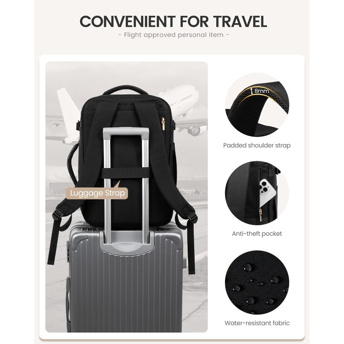 Чорний жіночий рюкзак OVEVOOK для подорожей та ділових поїздок, 40л, з відділенням для ноутбука, водонепроникний